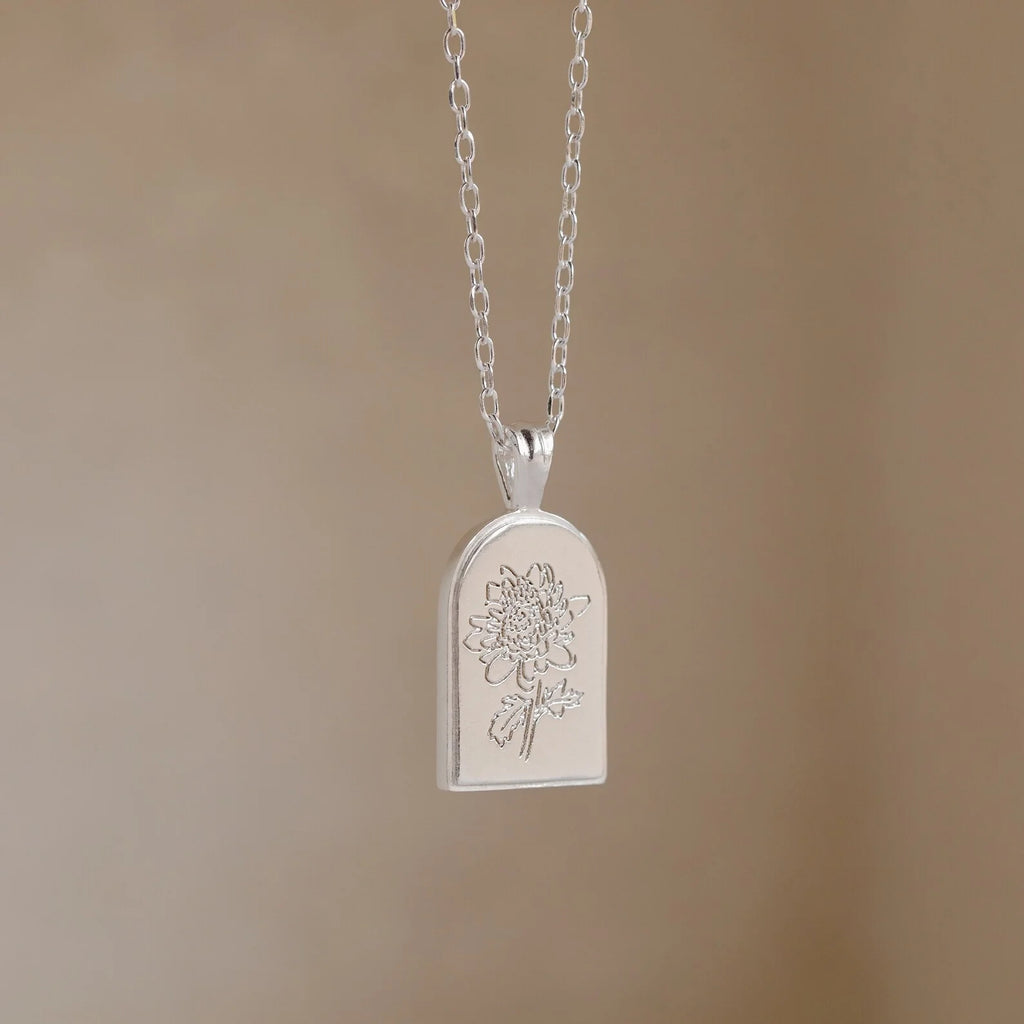 Birth Flower Arch Necklace Silver 18K Gold Plated