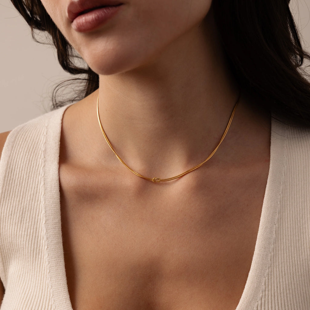 Love Knot Chain Necklace Silver 18K Gold Plated