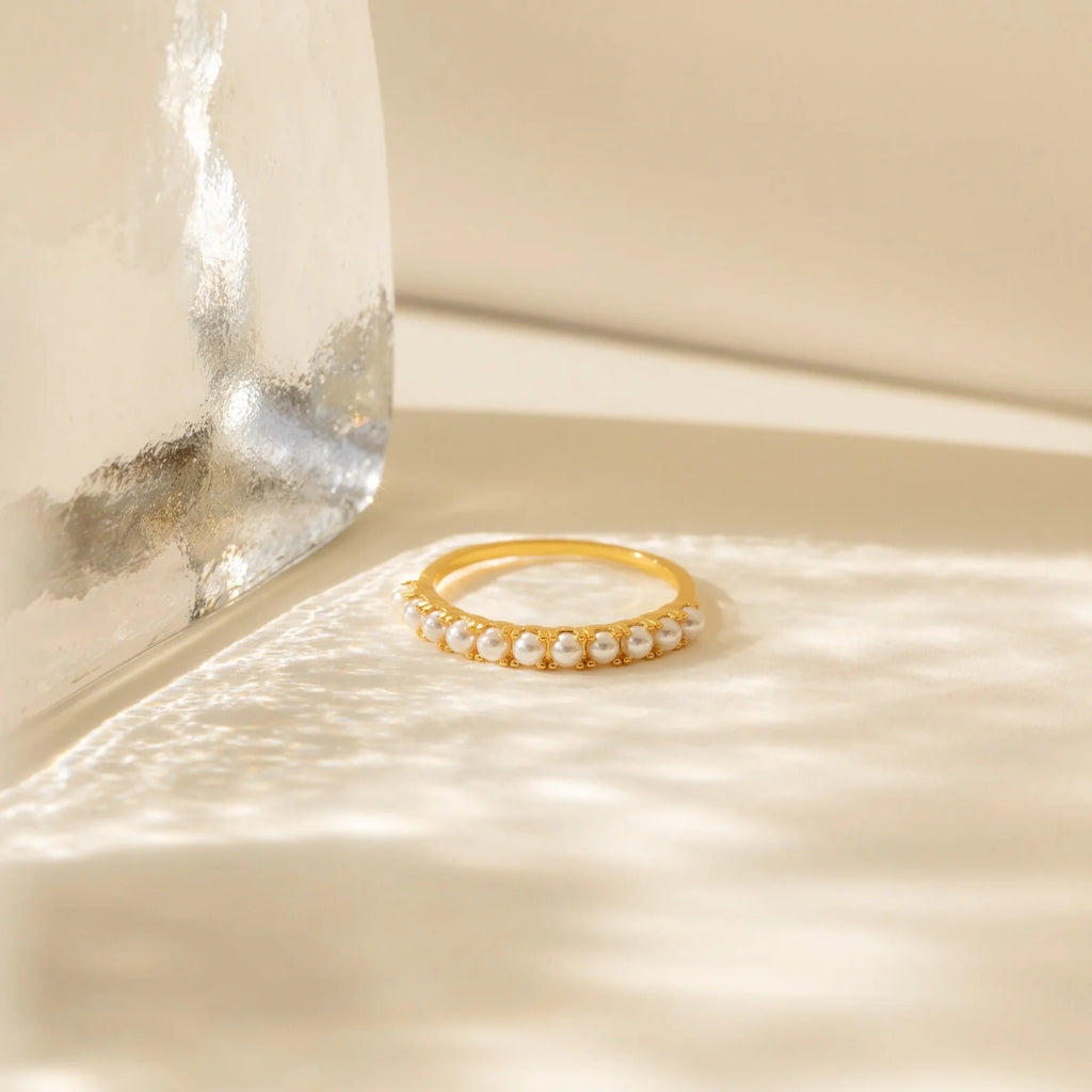 Crescent Pearl Ring Silver 18K Gold Plated