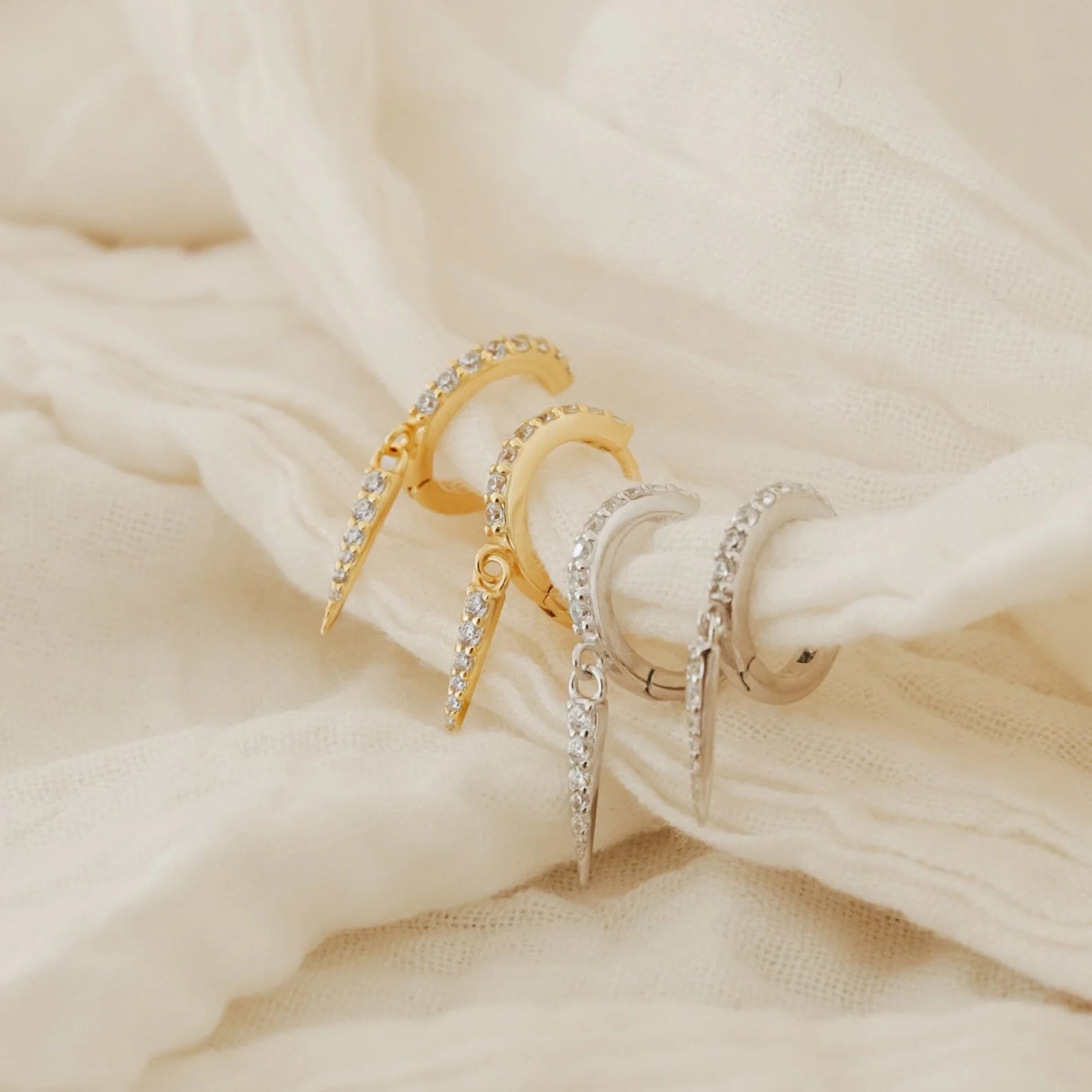 Diamond Quinn Pave Dagger Huggies Silver 18K Gold Plated