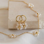 Flower Pearl Station Necklace Silver 18K Gold Plated