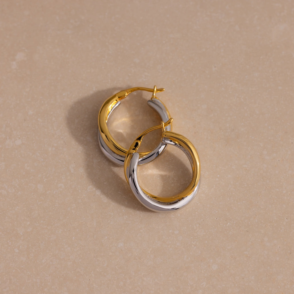 Twisted Mixed Metal Hoops Silver 18K Gold Plated