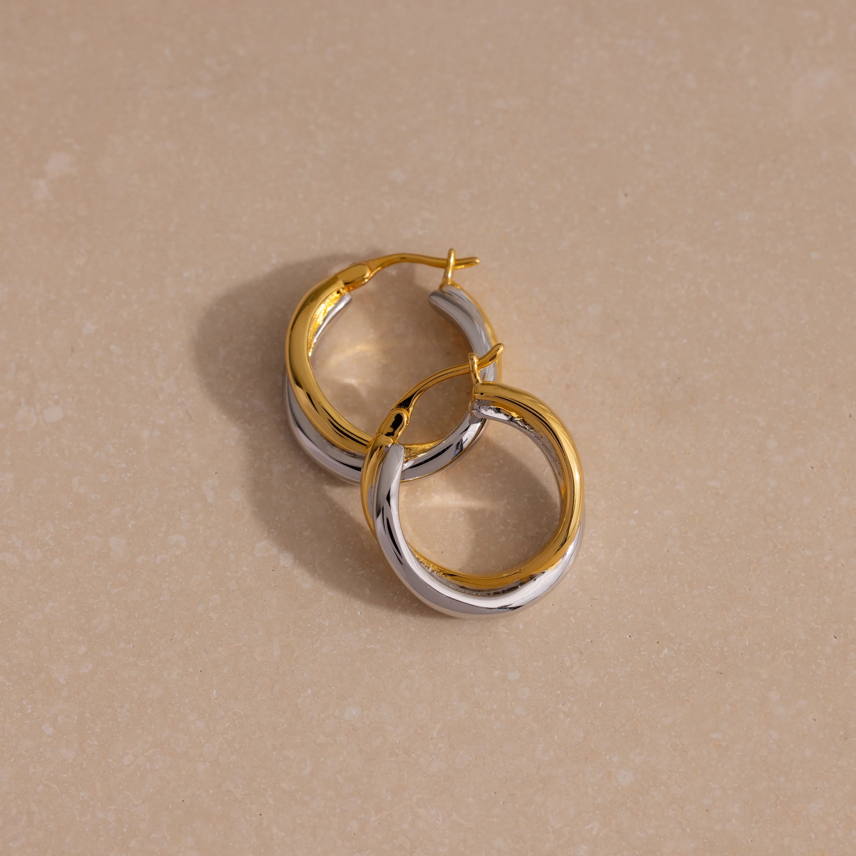 Twisted Mixed Metal Hoops Silver 18K Gold Plated