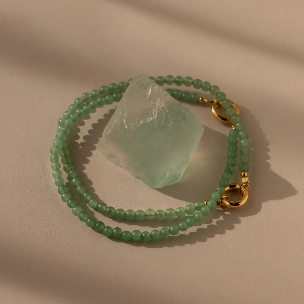 Beaded Jade Rolo Clasp Bracelet Silver 18K Gold Plated