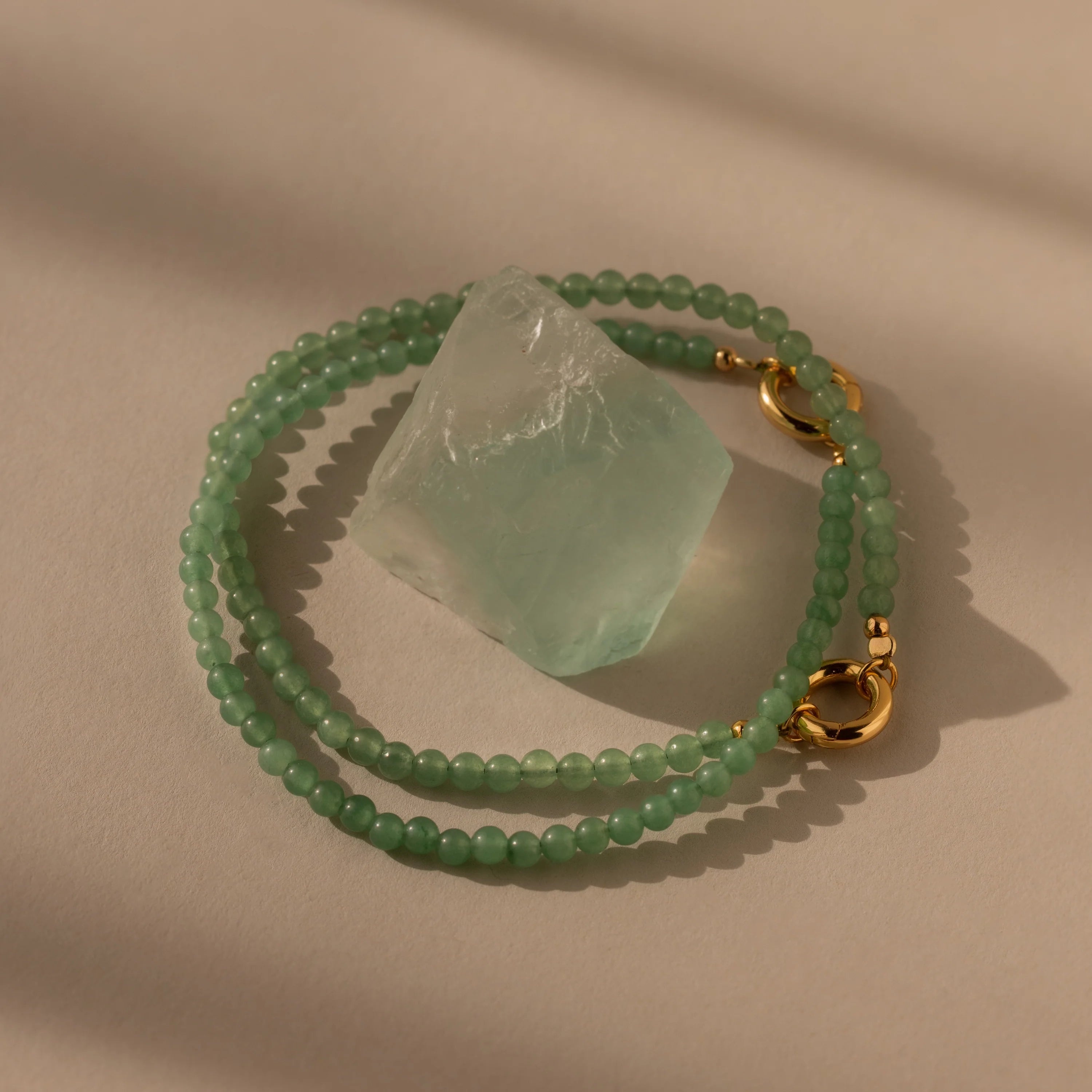 Beaded Jade Rolo Clasp Bracelet Silver 18K Gold Plated