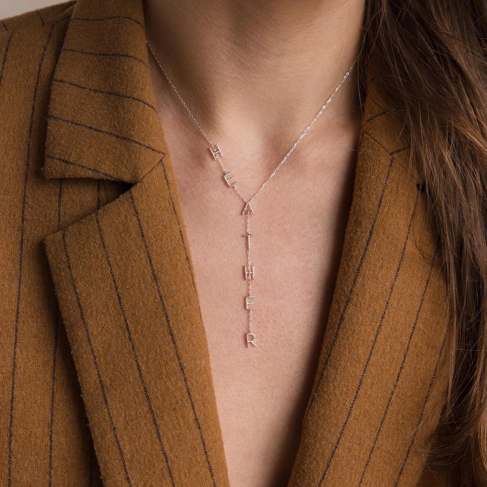 Lariat Name Necklace Silver 18K Gold Plated