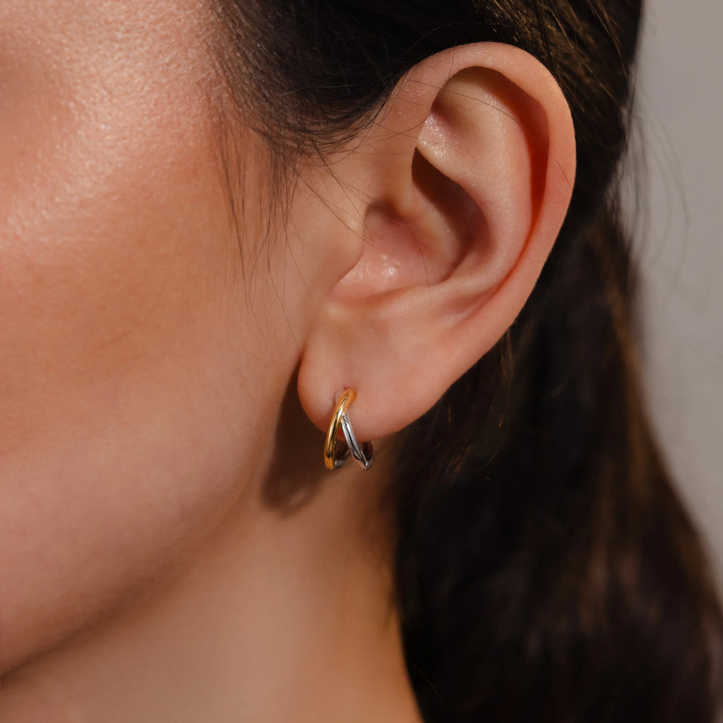 Laced Mixed Metal Huggies Silver 18K Gold Plated