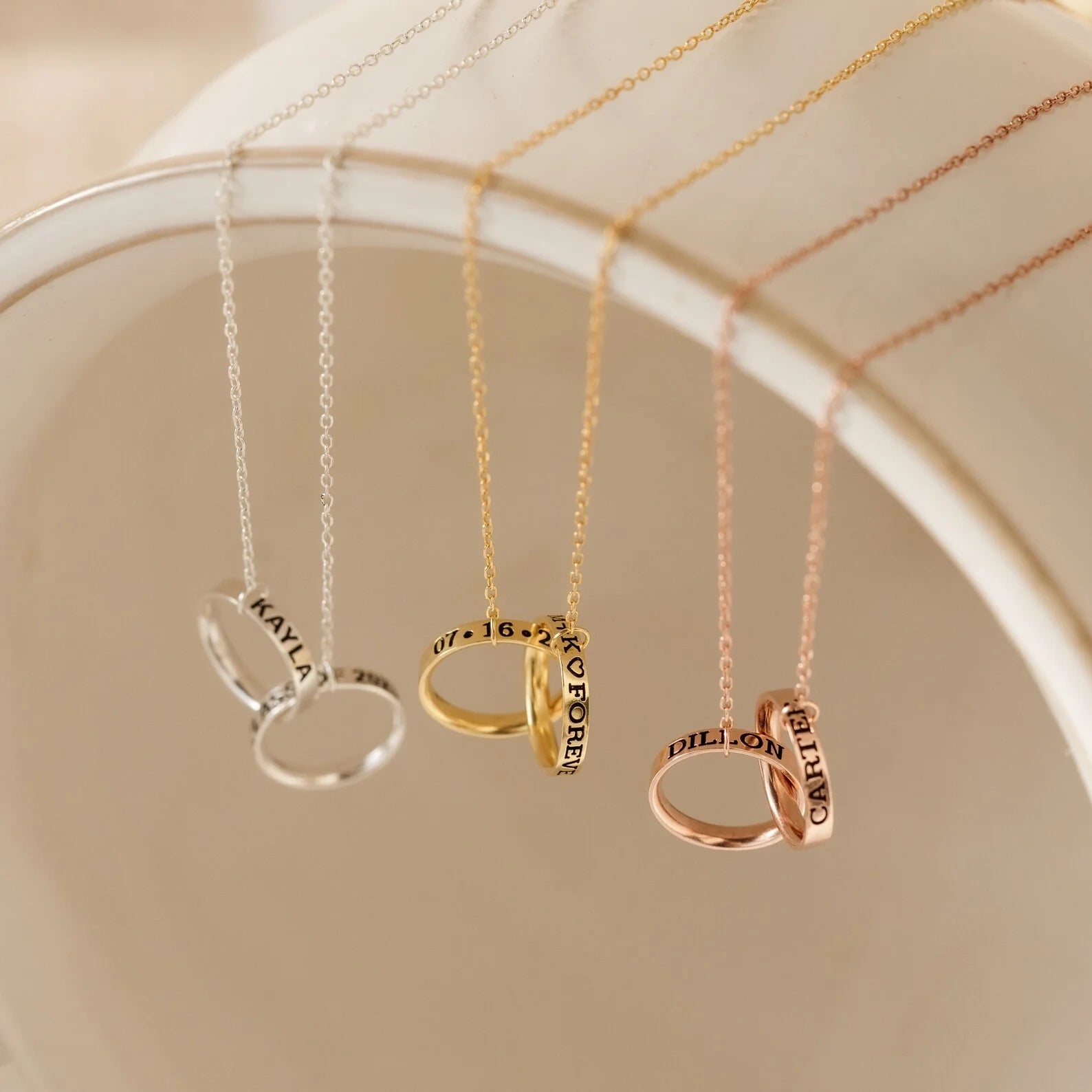 Engraved Interlocking Necklace Silver 18K Gold Plated