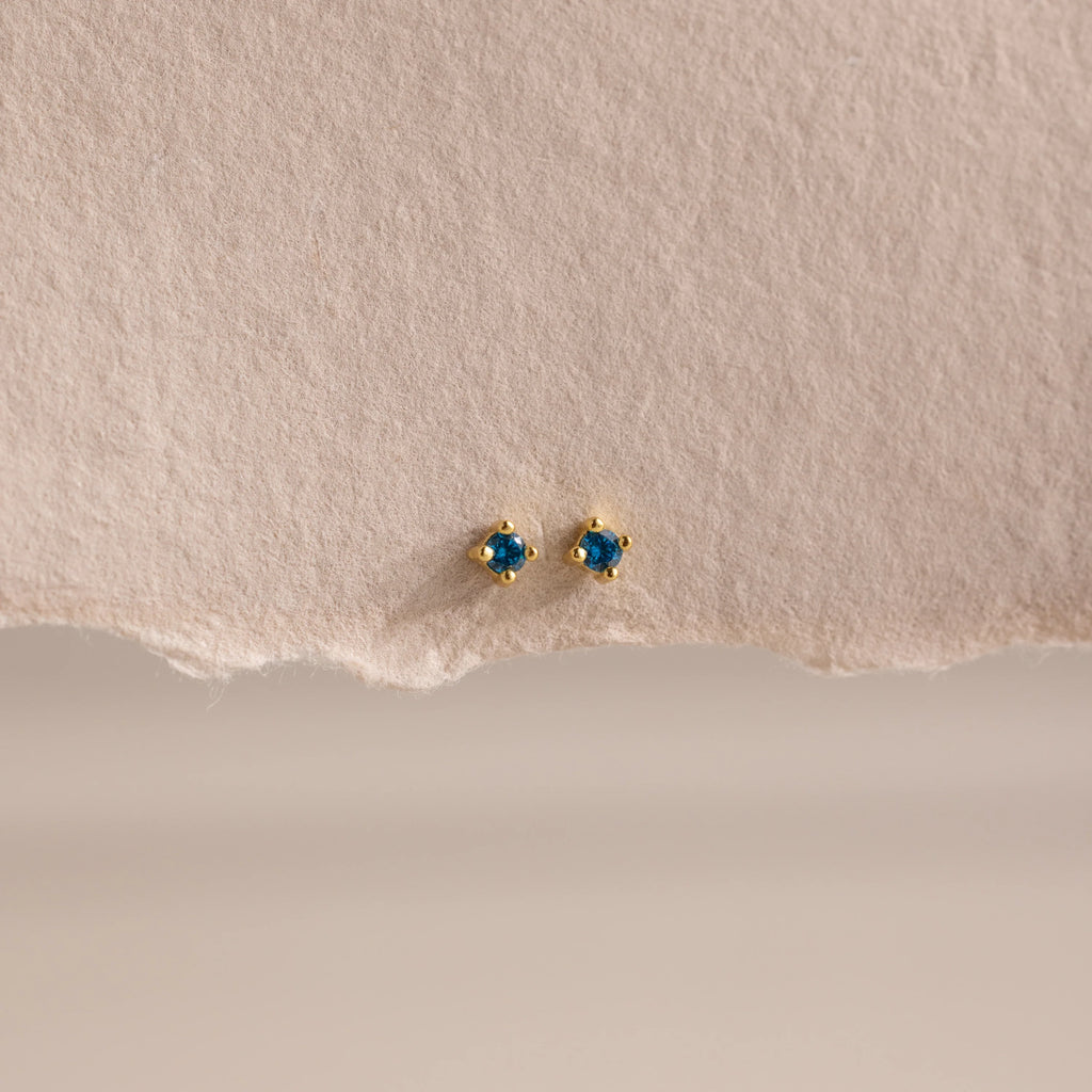 Dainty Blue Zircon Flatback Studs Silver 18K Gold Plated