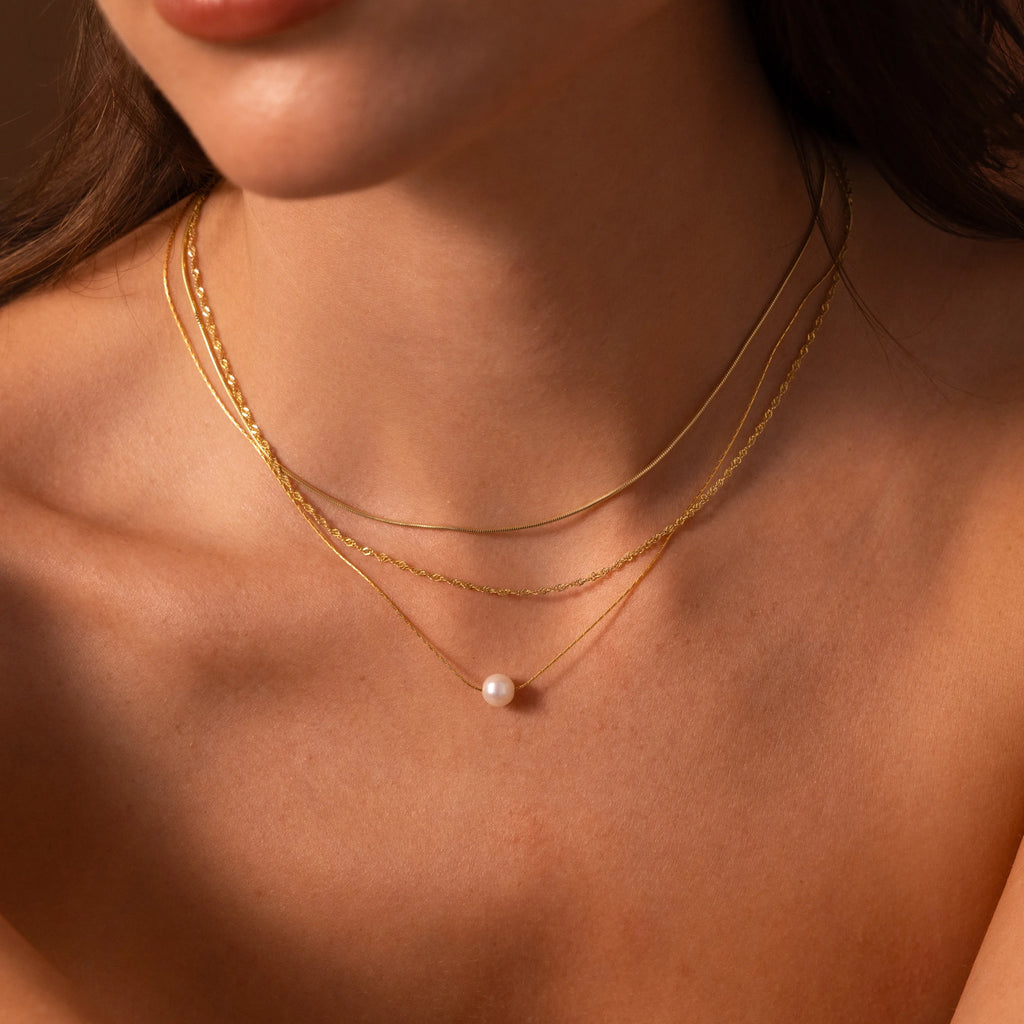 Pearl Dot Necklace  Silver 18K Gold Plated