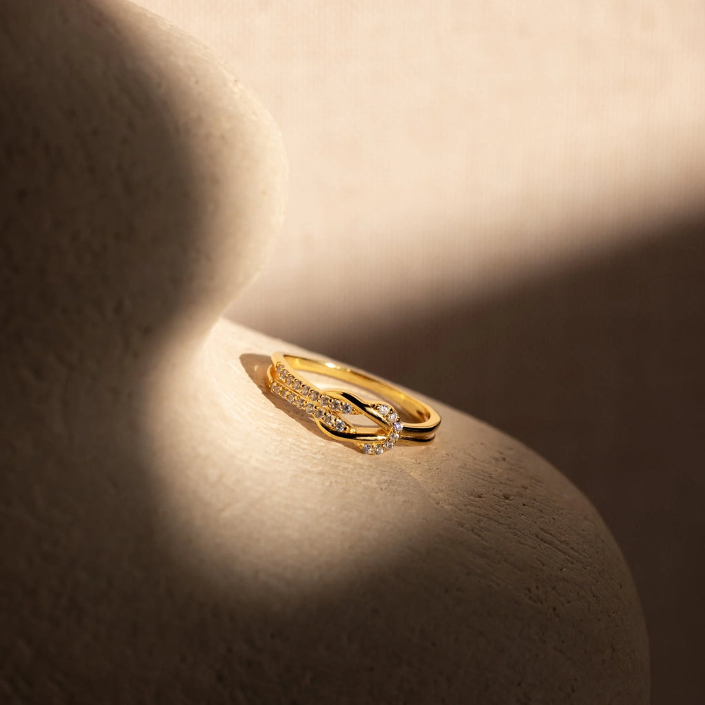 Pave Double Knot Ring Silver 18K Gold Plated
