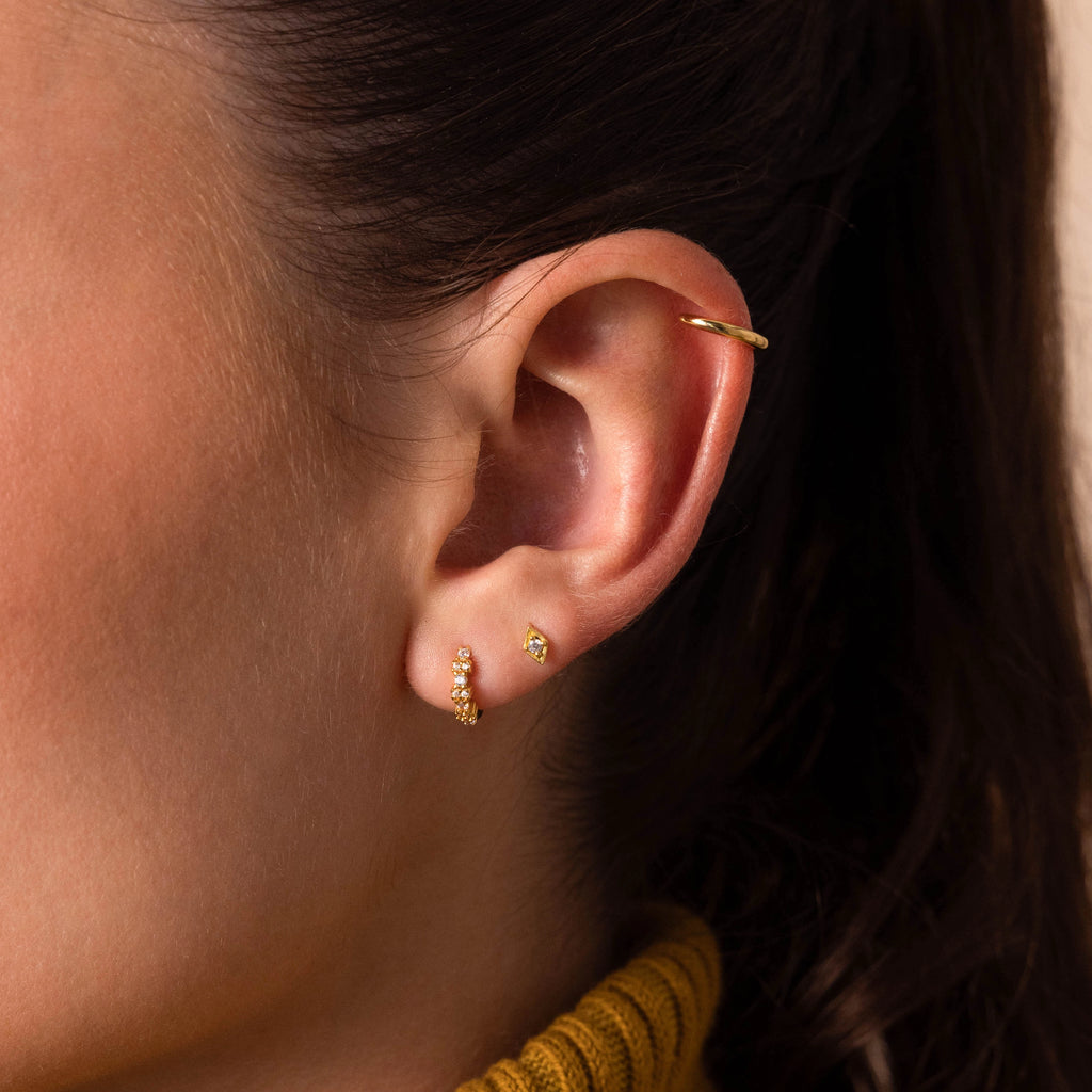 Diamond Cluster Huggies Silver 18K Gold Plated