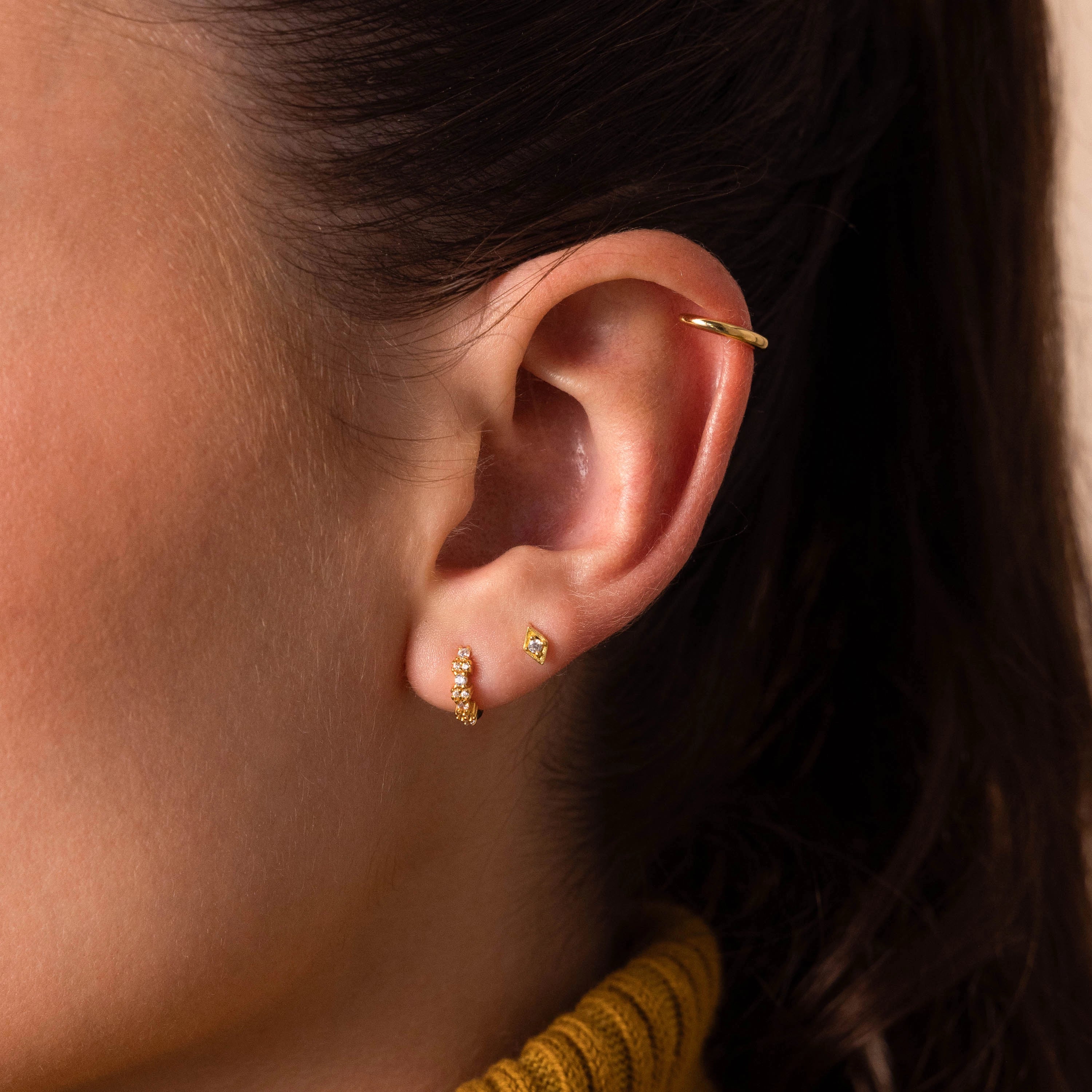 Diamond Cluster Huggies Silver 18K Gold Plated