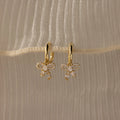 Pave Bow Charm Hoops Silver 18K Gold Plated