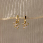 Pave Bow Charm Hoops Silver 18K Gold Plated