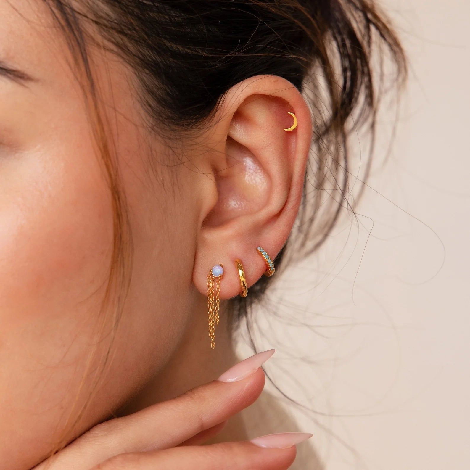 Opal Chain Earrings Silver 18K Gold Plated