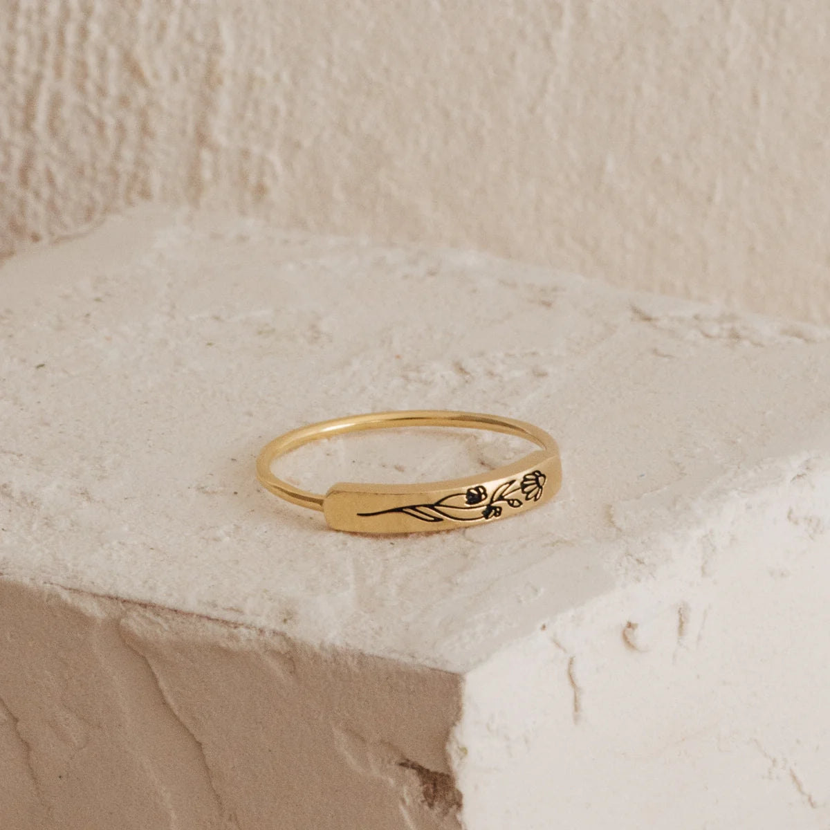 Birth Flower Bar Ring Silver 18K Gold Plated