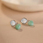 Jade Heart Drop Earrings Silver 18K Gold Plated