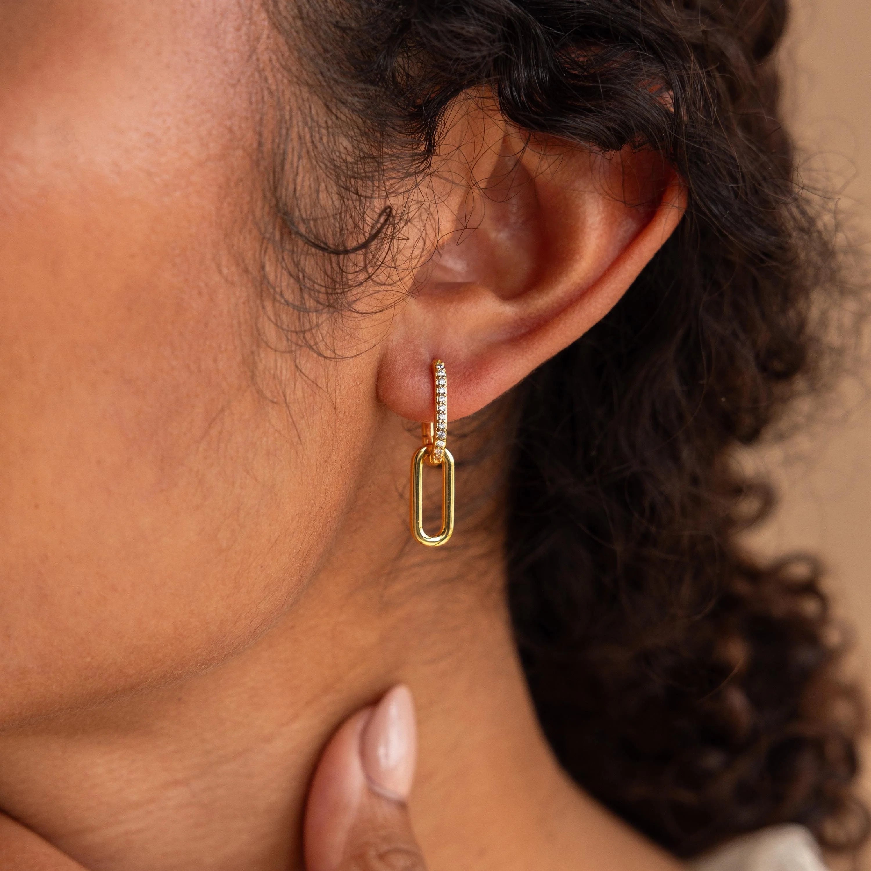 Pave Link Drop Earrings Silver 18K Gold Plated