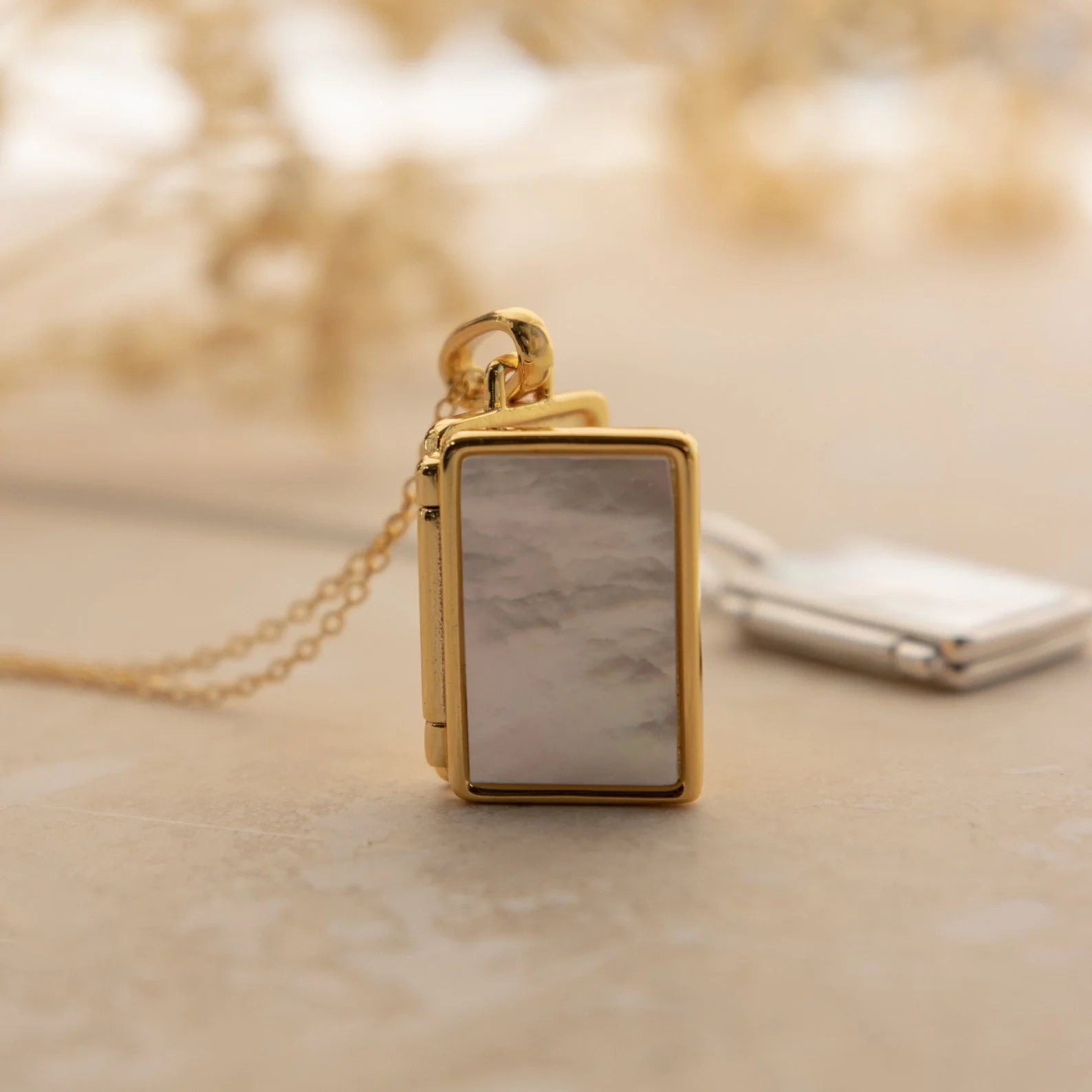 Pearl Locket Necklace Silver 18K Gold Plated