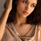 Flower Charms Ivy Diamond Station Necklace Silver 18K Gold Plated