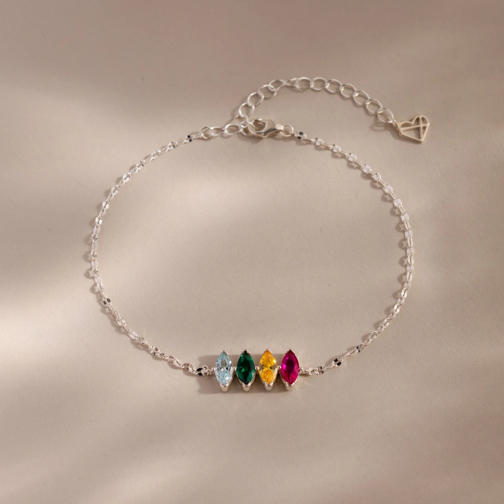 Multiple Marquise Birthstone Bracelet Silver 18K Gold Plated