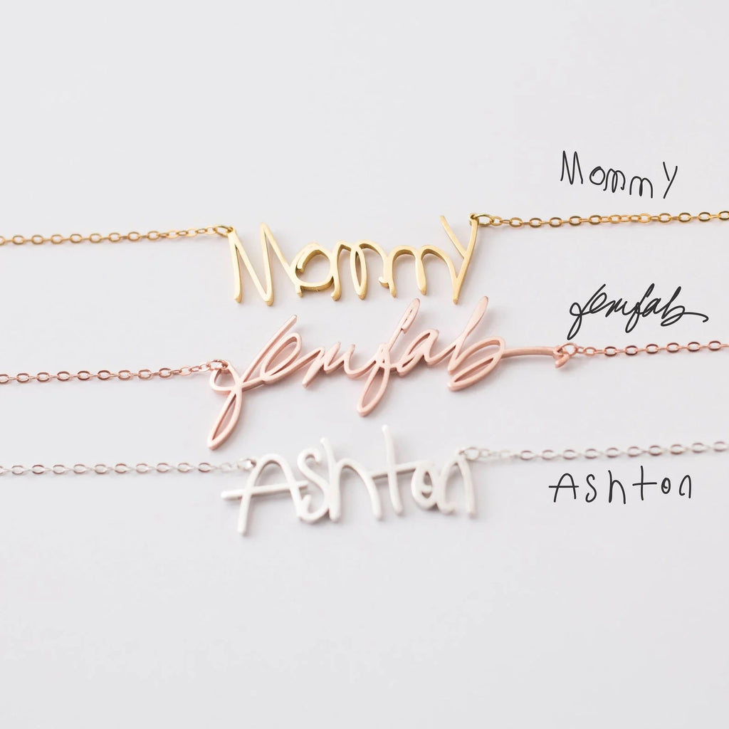 Handwriting Necklace Silver 18K Gold Plated