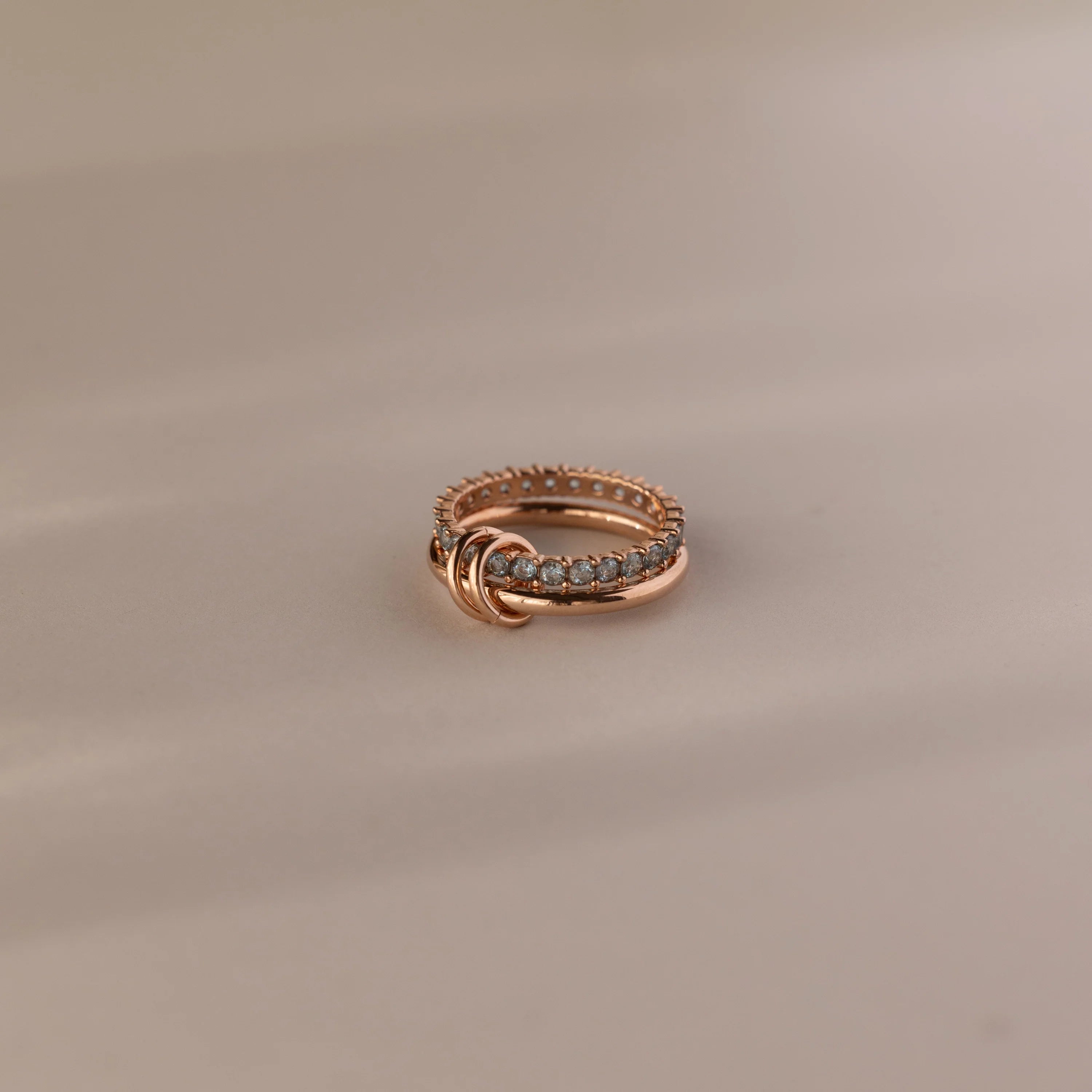 Aquamarine Duo Linked Ring Set Silver 18K Gold Plated