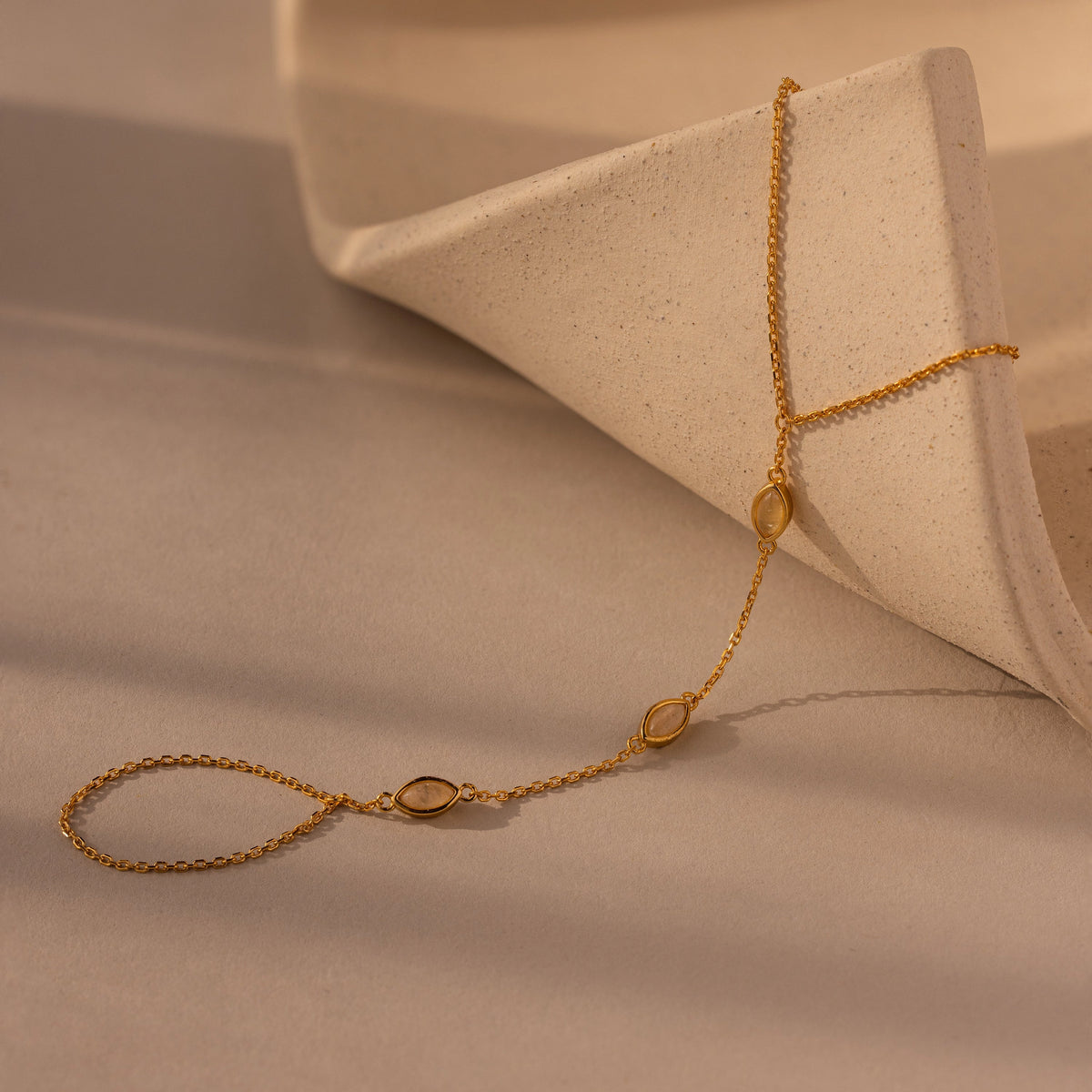 Moonstone Hand Chain Bracelet Silver 18K Gold Plated