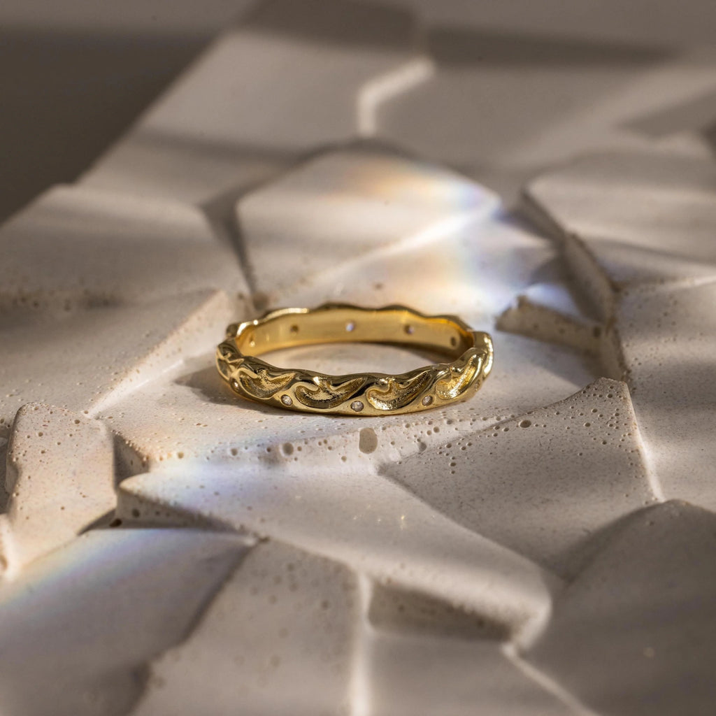 Diamond Wave Band Silver 18K Gold Plated