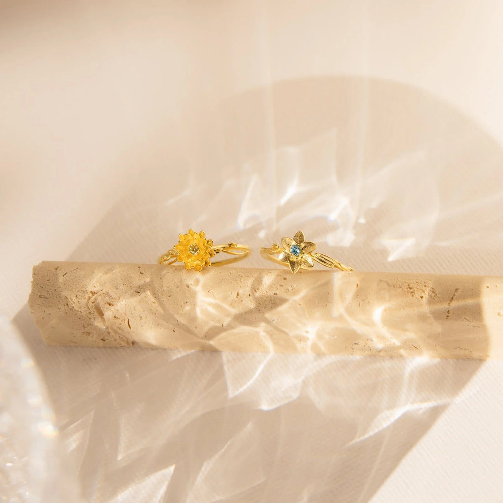 Flower Birthstone Ring Silver 18K Gold Plated