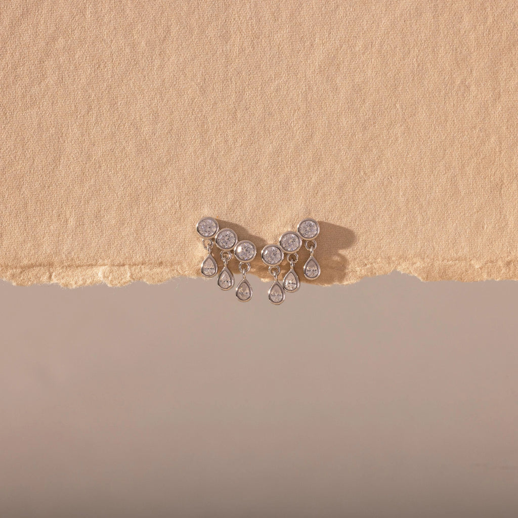 Diamond Raindrop Studs Silver 18K Gold Plated