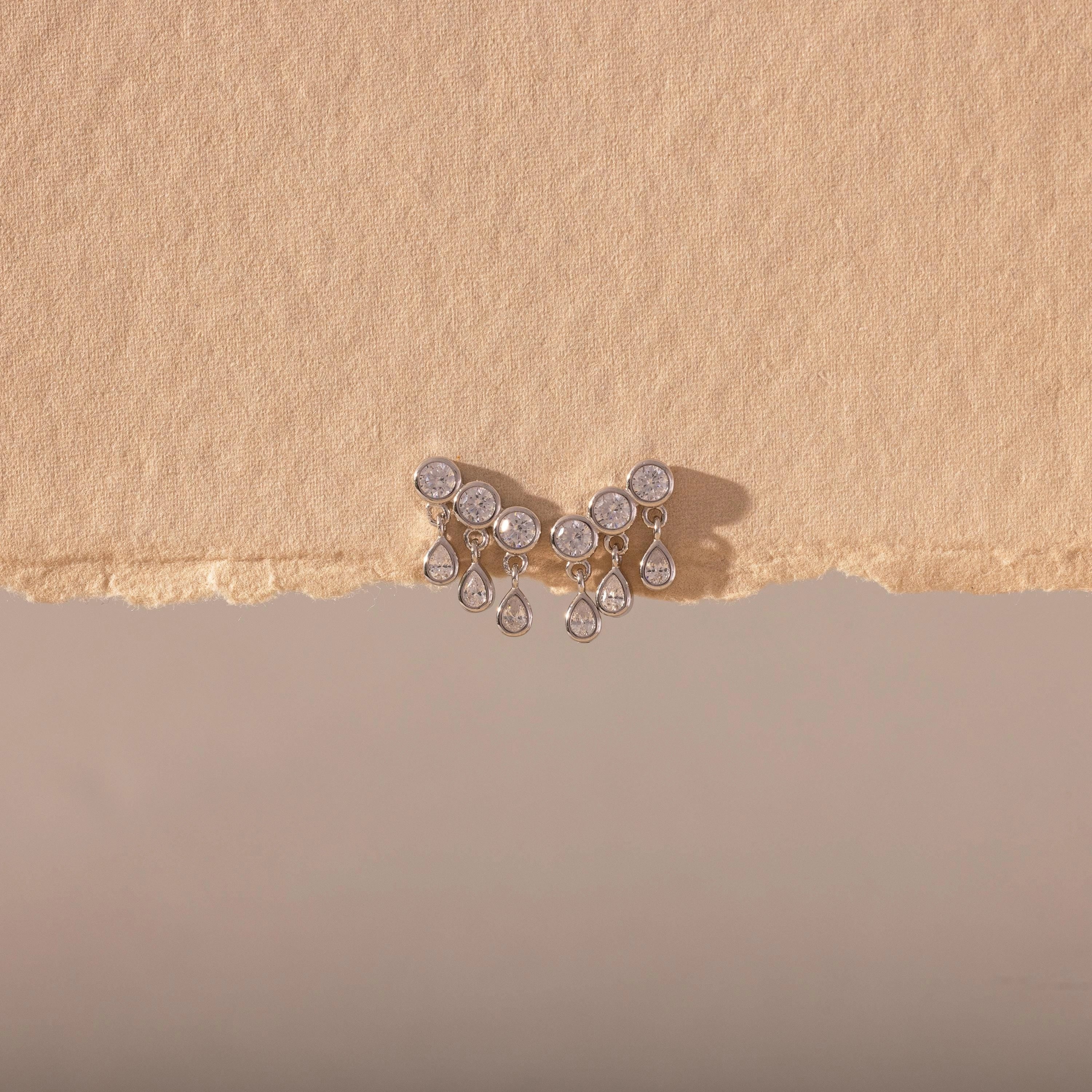 Diamond Raindrop Studs Silver 18K Gold Plated
