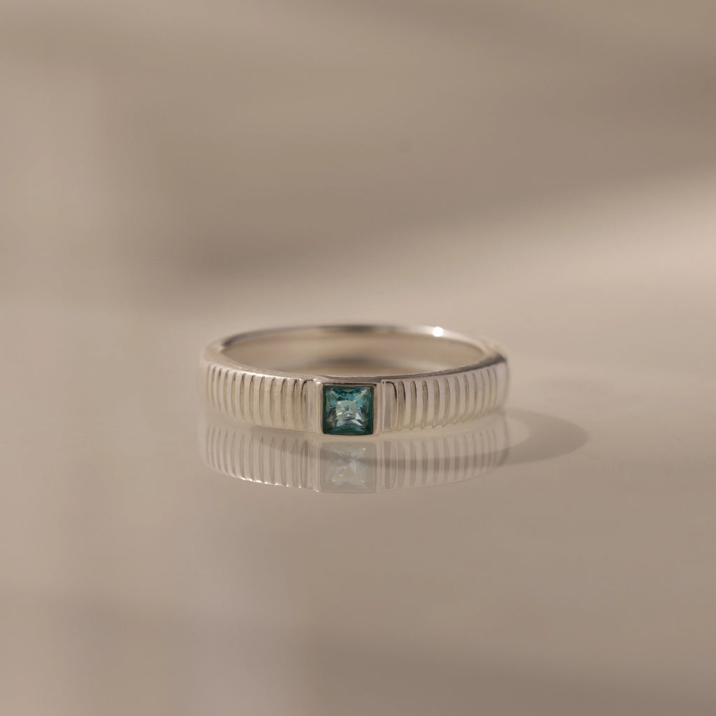 Ribbed Aquamarine Band Silver 18K Gold Plated