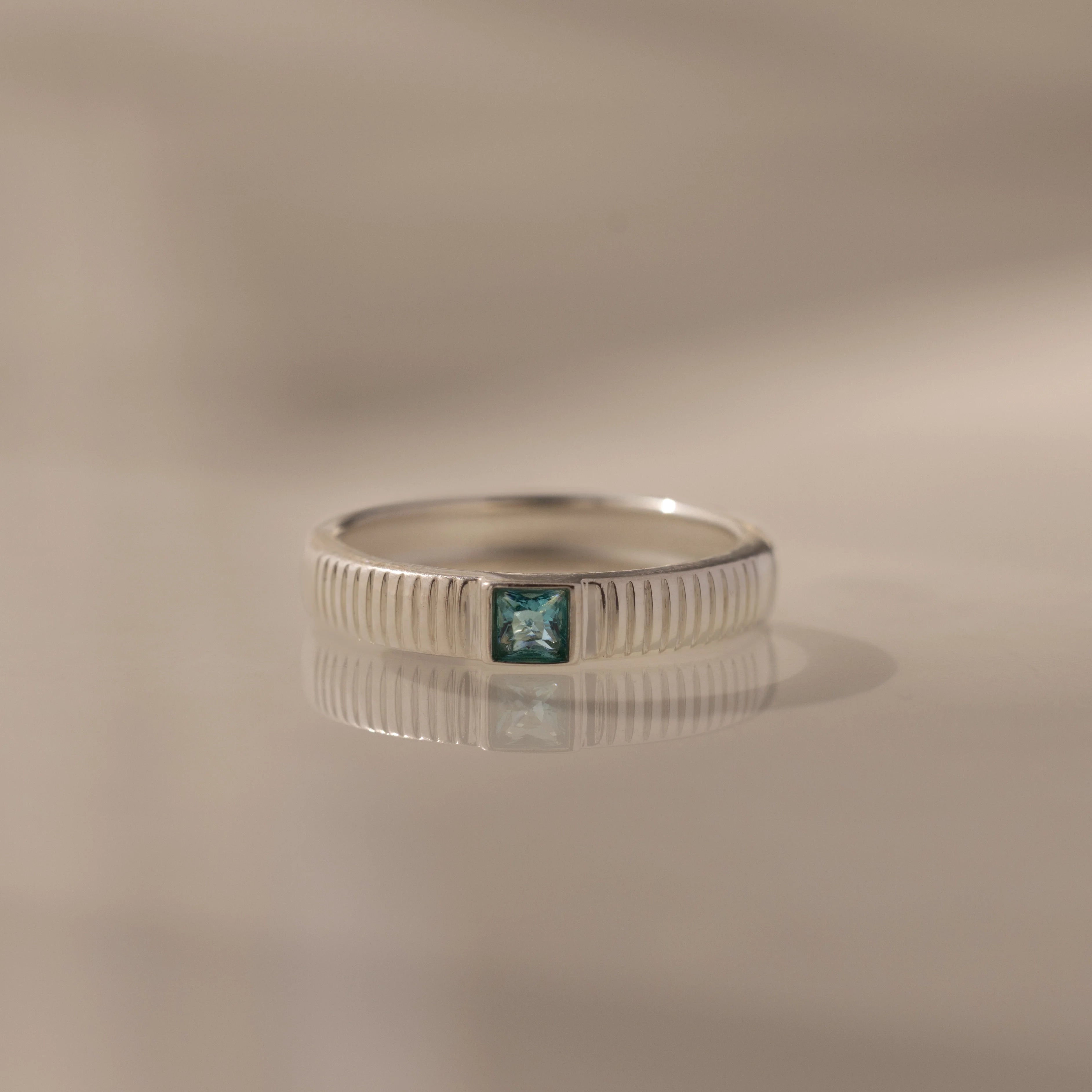 Ribbed Aquamarine Band Silver 18K Gold Plated
