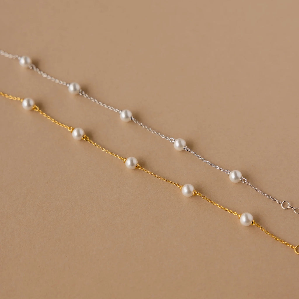 Pearl Station Bracelet Silver 18K Gold Plated
