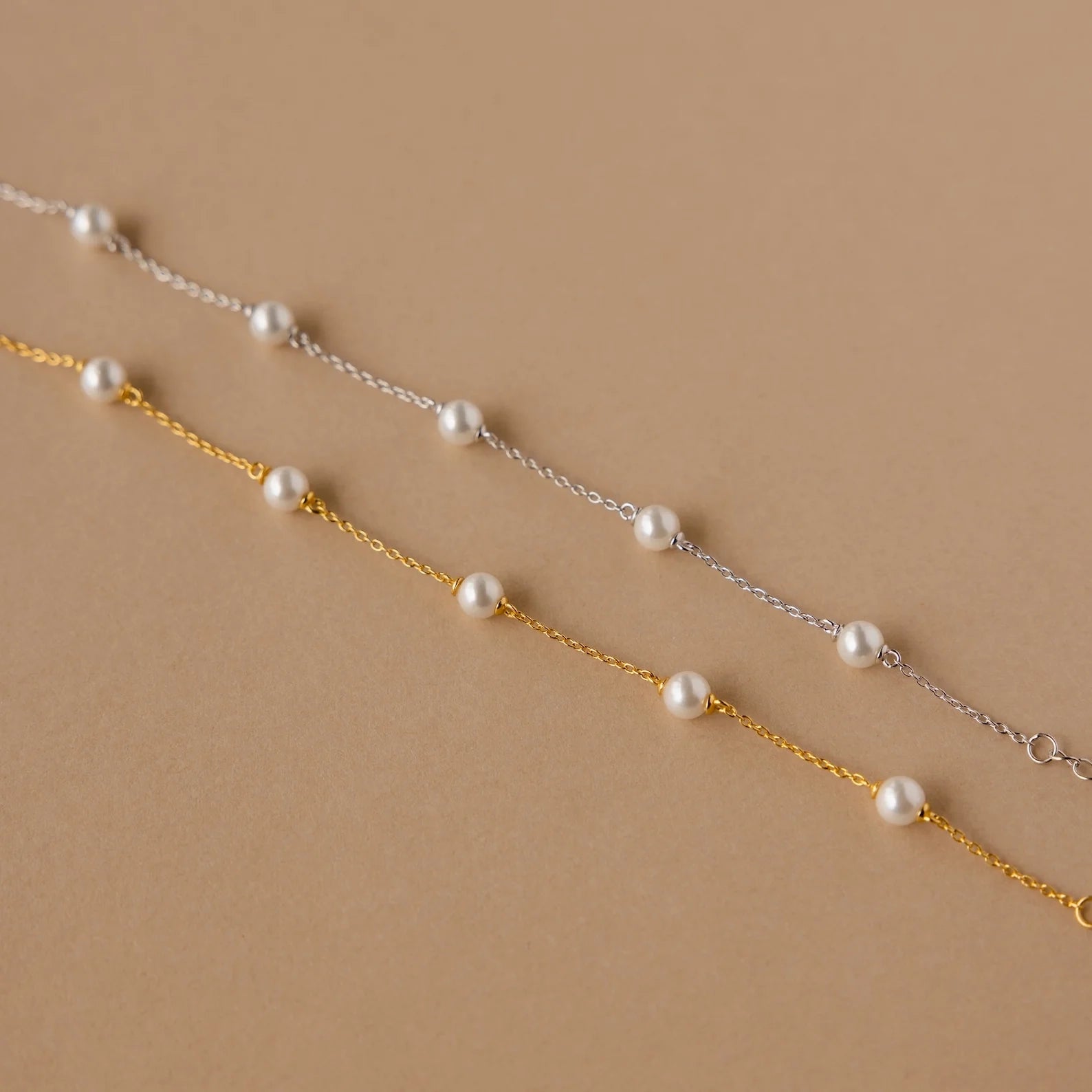 Pearl Station Bracelet Silver 18K Gold Plated