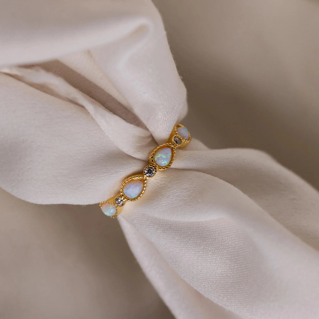 Opal Diamond Teardrop Ring Silver 18K Gold Plated