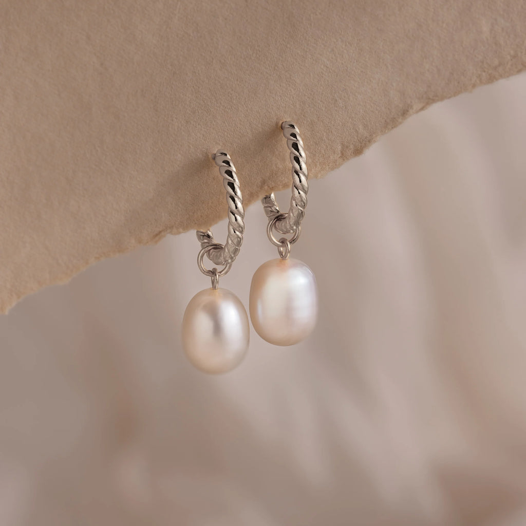 Twisted Pearl Hoops Silver 18K Gold Plated