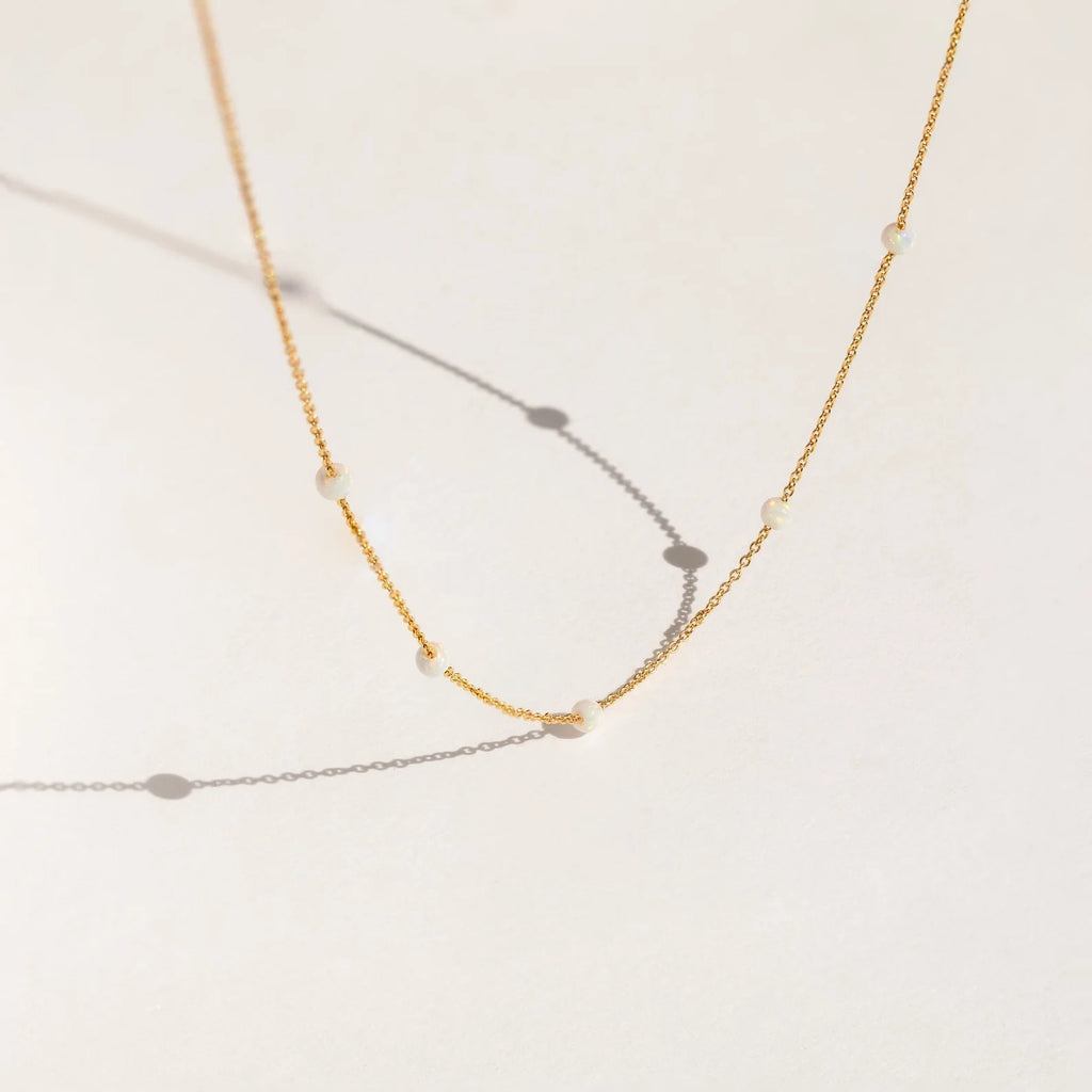 Opal Station Necklace Silver 18K Gold Plated