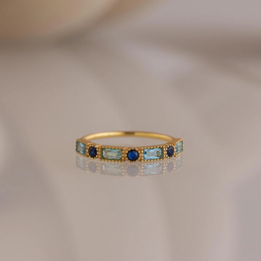Mixed Art Deco Birthstone Ring Silver 18K Gold Plated