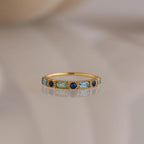 Mixed Art Deco Birthstone Ring Silver 18K Gold Plated