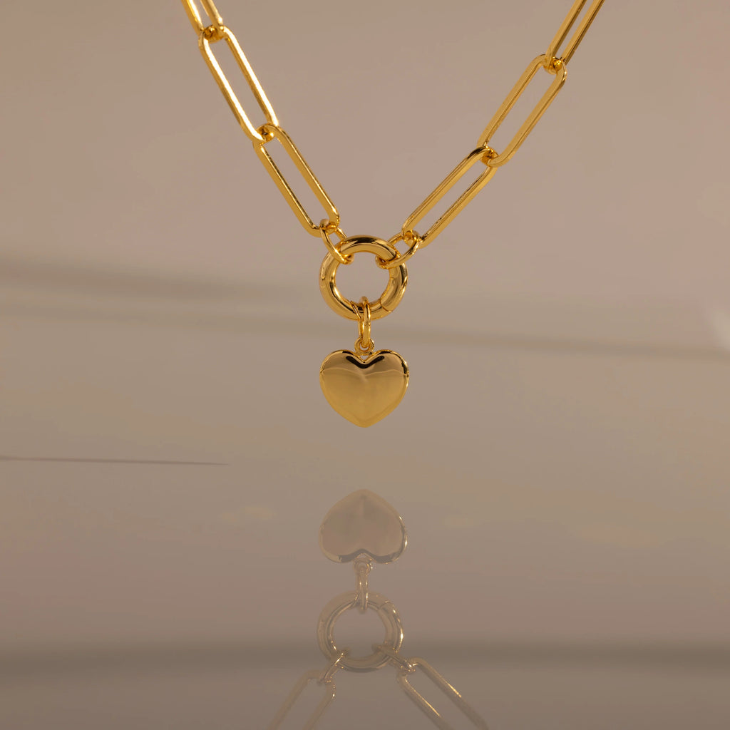 Paperclip Heart Charm Necklace Silver 18K Gold Plated