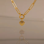 Paperclip Heart Charm Necklace Silver 18K Gold Plated