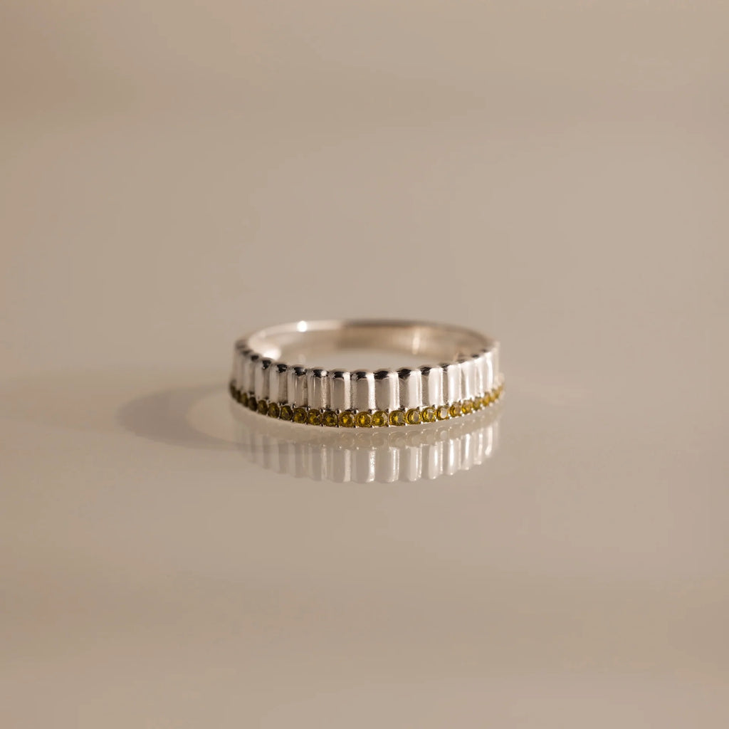 Ribbed Peridot Stack Ring Silver 18K Gold Plated