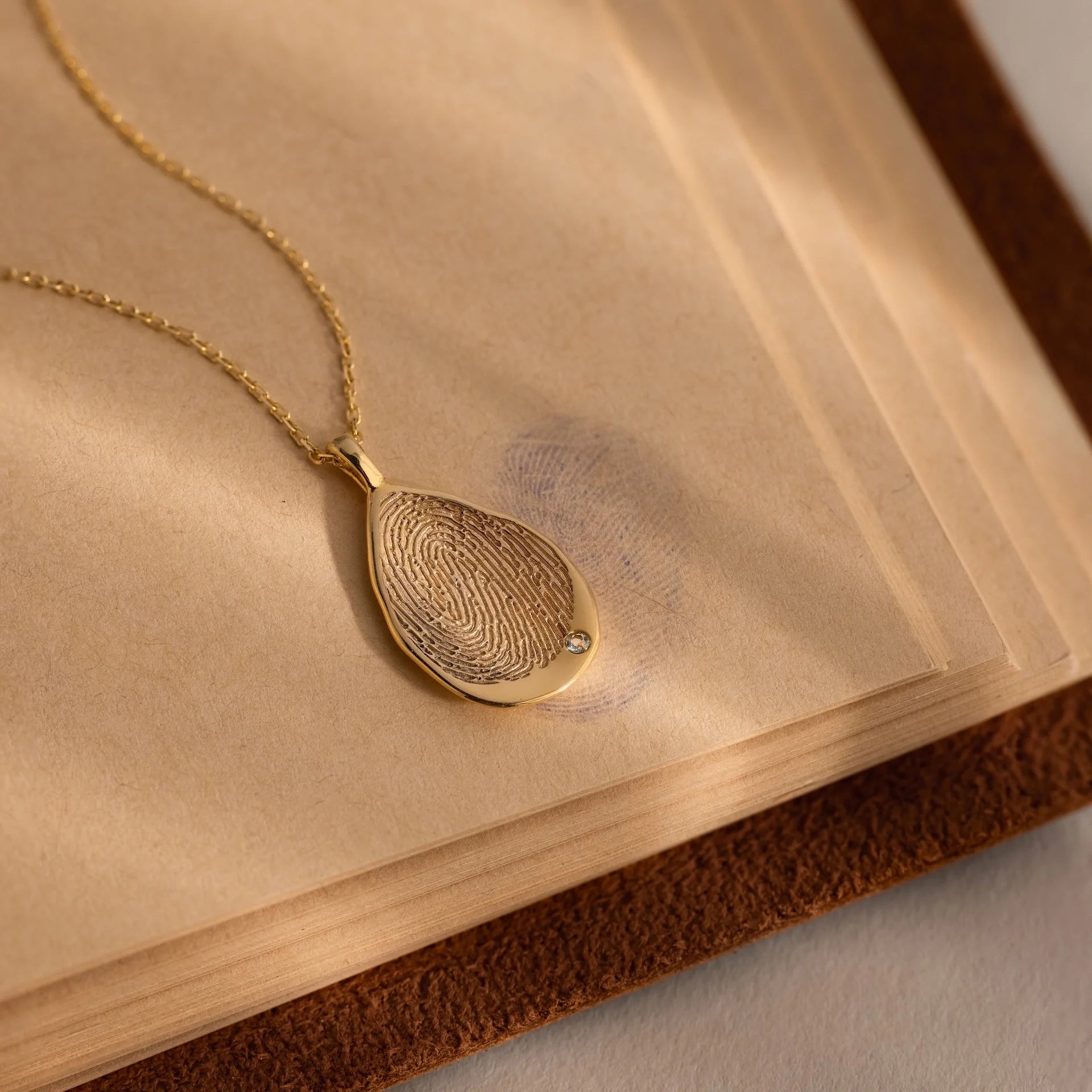 Organic Fingerprint Teardrop Necklace Silver 18K Gold Plated