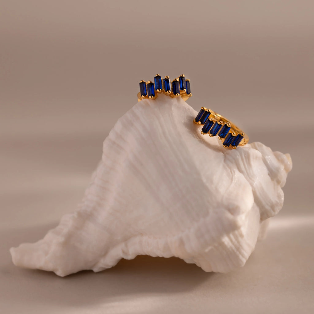 Staggered Baguette Birthstone Huggies Silver 18K Gold Plated