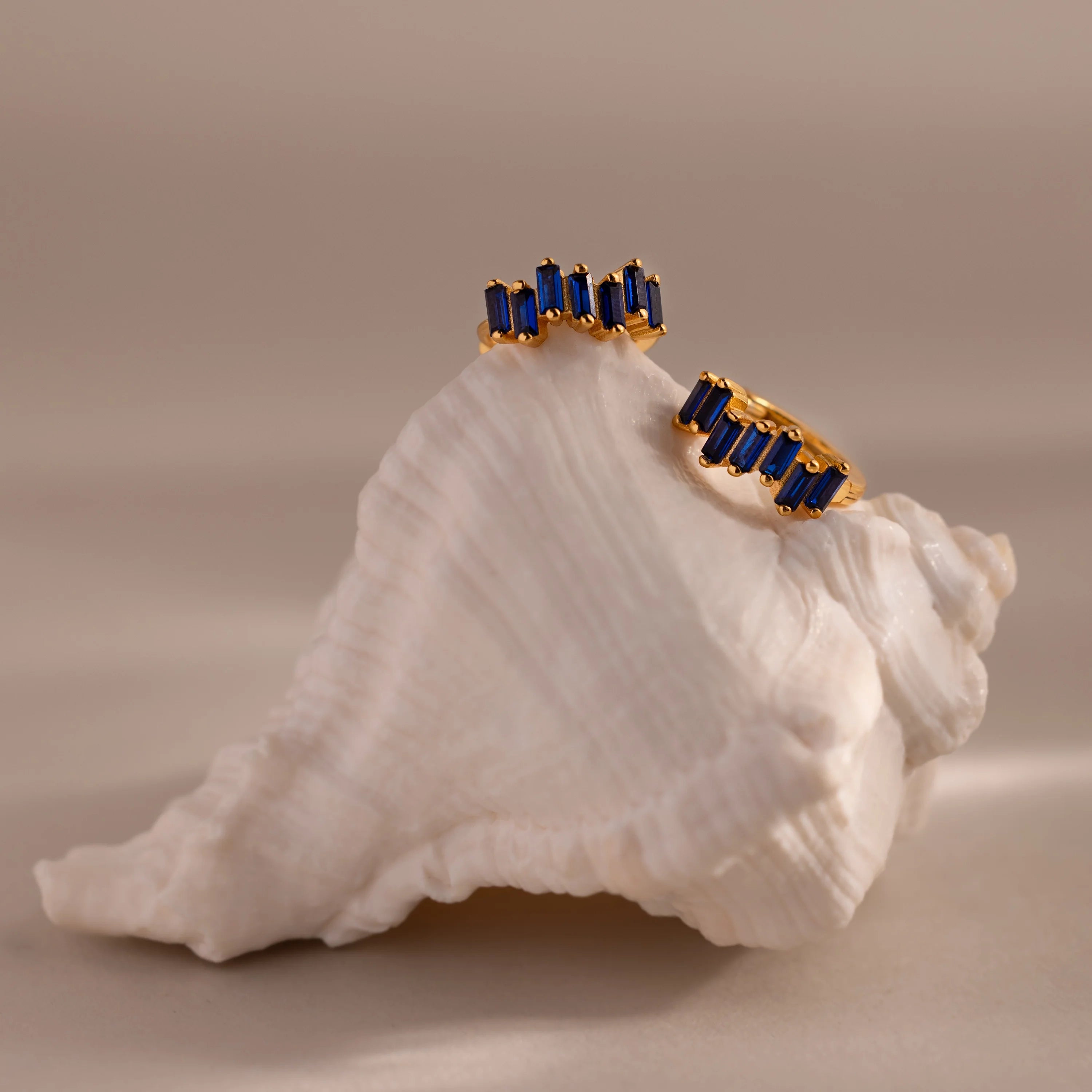 Staggered Baguette Birthstone Huggies Silver 18K Gold Plated