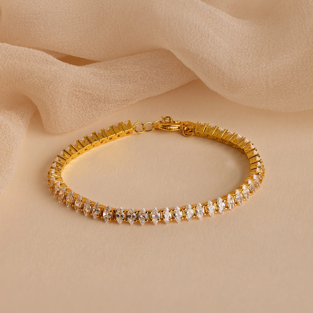 Marquise Cut Diamond Tennis Bracelet Silver 18K Gold Plated
