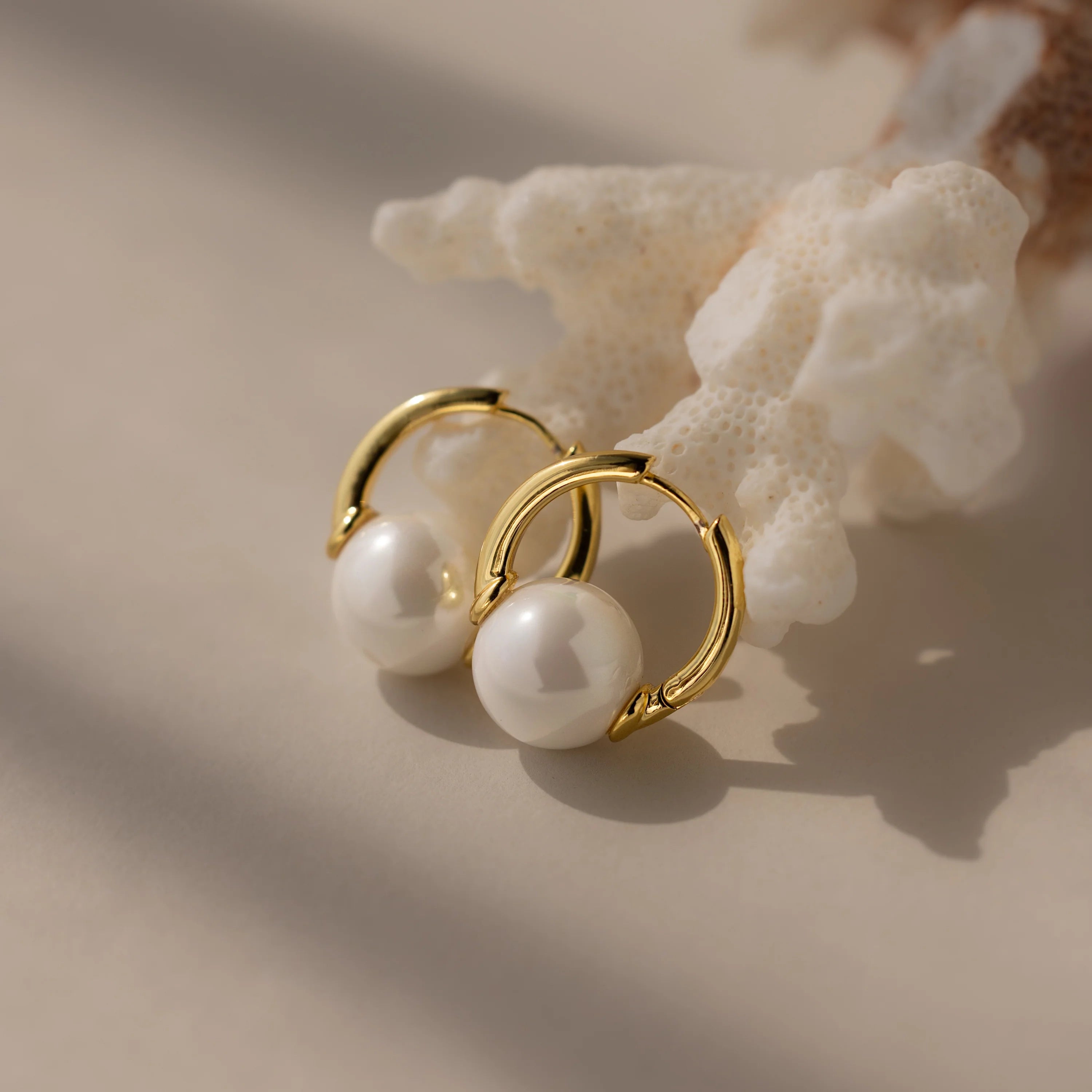 Round Pearl Hoops Silver 18K Gold Plated